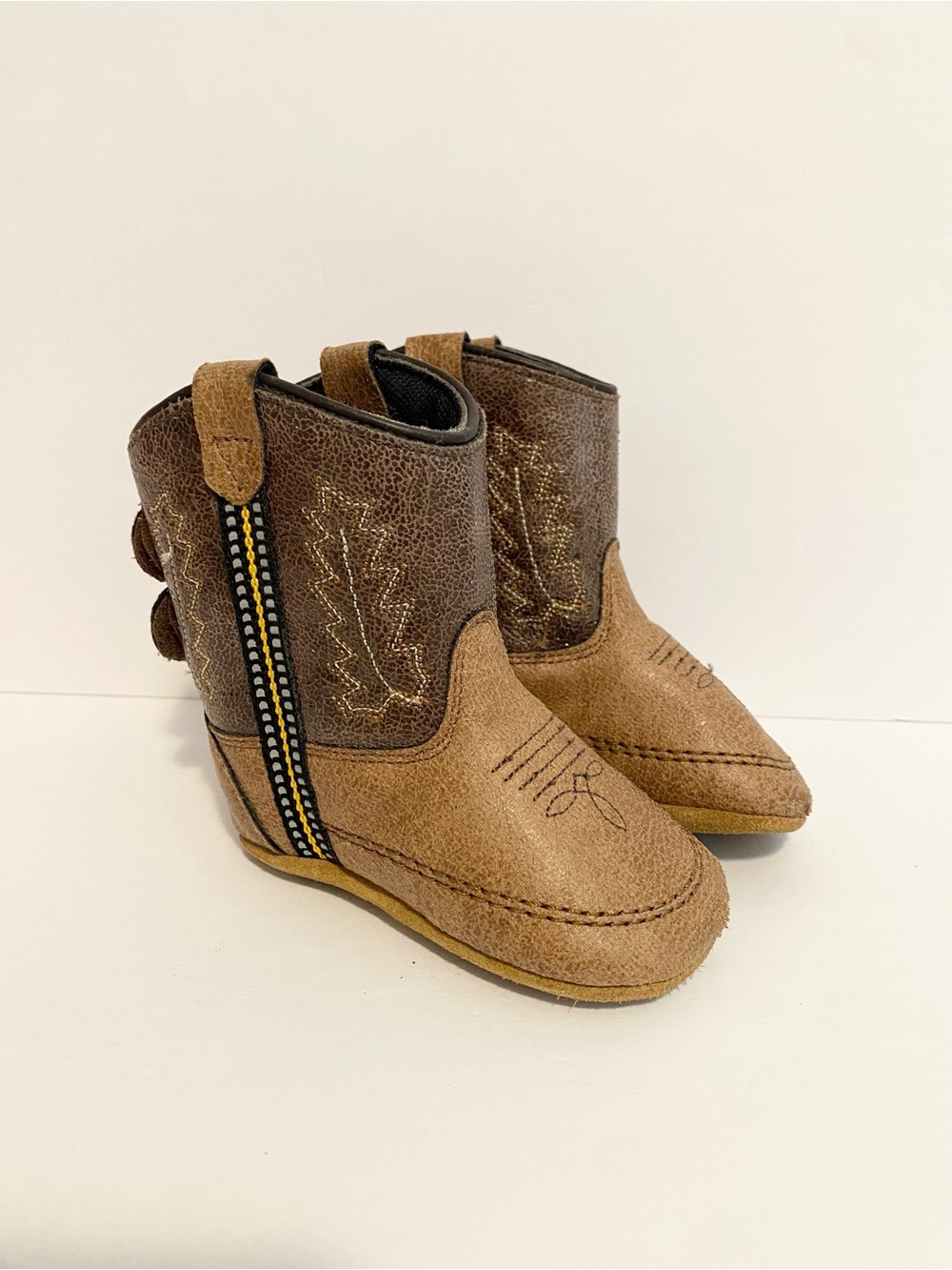 Old West Brown Infant Boys Western Cowboy Boots Soft Booties Size 3 4/$20 🛑
